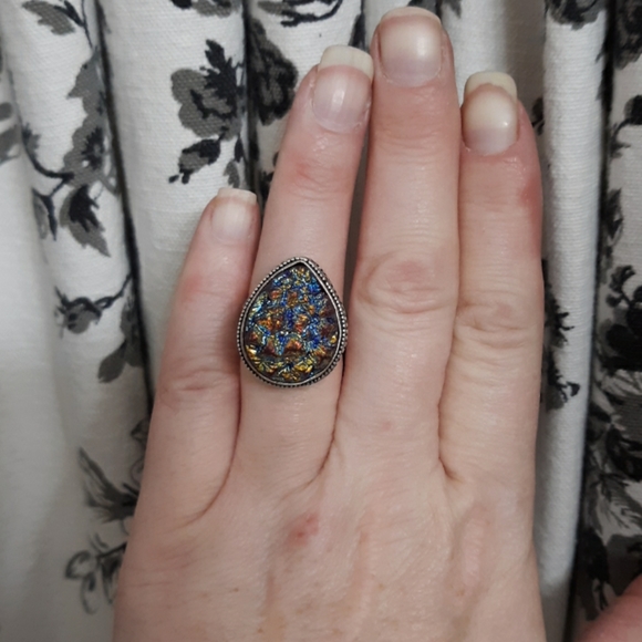 New Titanium Druzy 925 Silver Ring. - Picture 2 of 8
